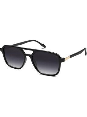 Women's Black Trendy Rectangle Retro Aviator Sunglasses Elegant Design Glasses